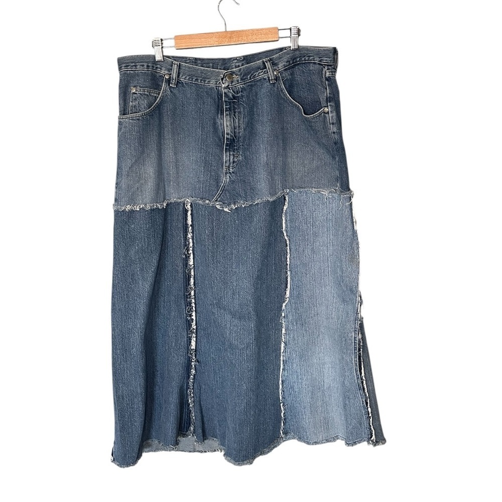 Wrangler x Vintage Reworked Upcycled Pieced Denim Midi Skirt Plus Size - Picture 2 of 10